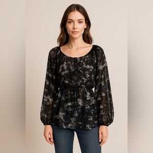 Nine West Vintage America Sheer Babydoll Blouse Women’s Medium Long Sleeve